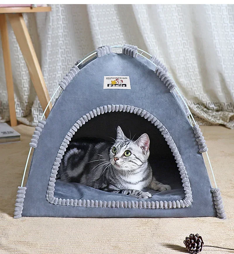 Pet Tent Bed Cats House Supplies Products Cave Hut Puppy Warm Cushions Furniture Sofa Basket Beds Winter Clamshell Kitten Tents