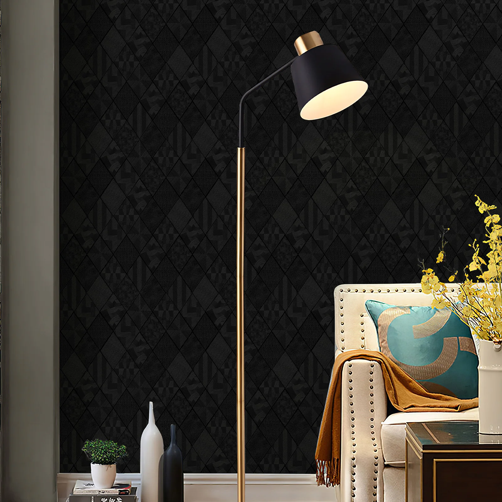 

3D черные обои с геометрическим узором, самоклеящиеся водонепроницаемые наклейки на стену, цвет мебели для гардероба, спальни, украшения дома