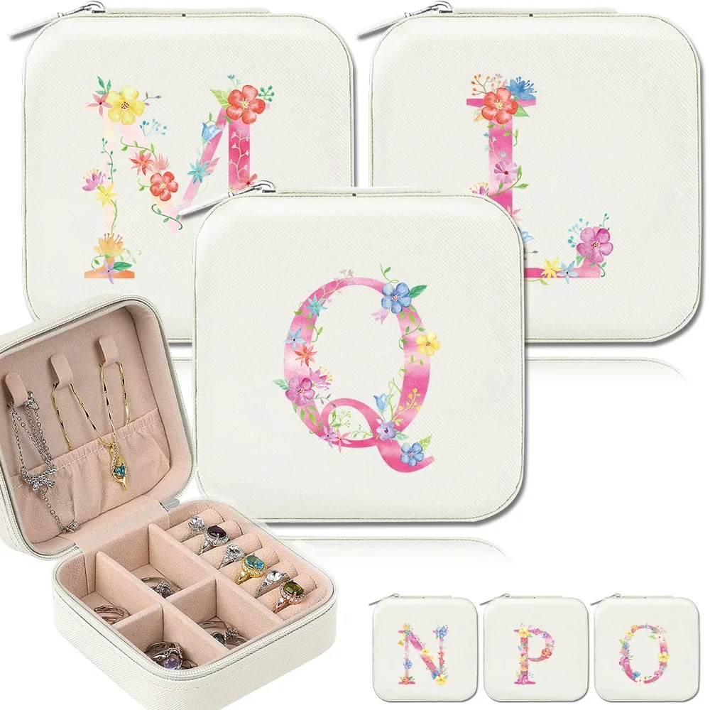 Fashionable Women's Jewelry Storage Box Mini Jewel Boxes Pink Pattern Serise Minimalist PU Leather Waterproof Organizer Case