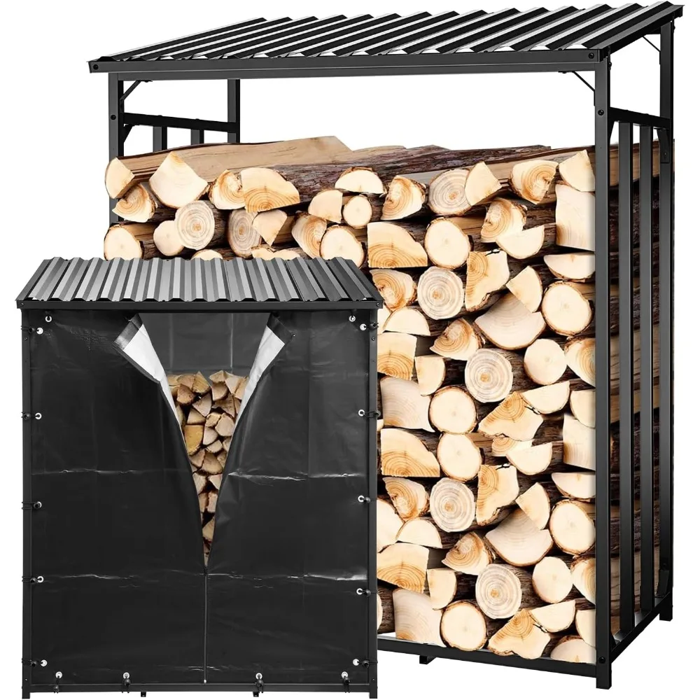 Heavy Duty Metal Firewood Rack, Storage Shed Holder Wood Racks, Outdoor Firewood Racks with Cover Log Rack Fireplace Fire Pits