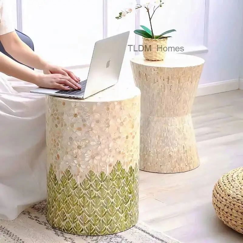 Creative and Simple Shell Coffee Table, Nordic Home Balcony Side Table, Living Room Sofa Corner Table, French Light Luxury Stool