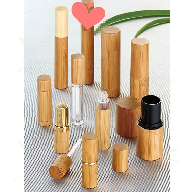 

enviromentalall bamboo OEM logo DIY Bamboo Empty Lip Gross Container Lipstick Tube Container Lip Balm Tubes Bamboo Lipstick Tube