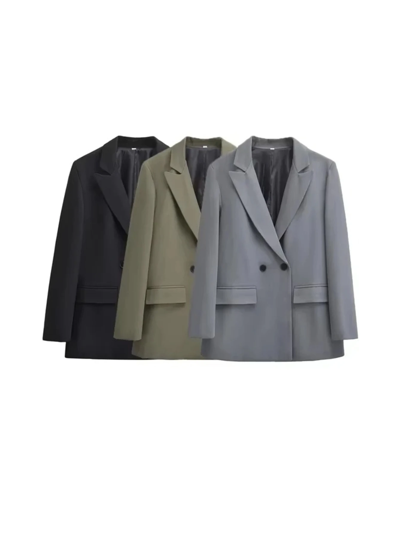 

Ladies' double-breasted office wear small suit jacket with flap pockets design, suitable for female commuters, versatile top