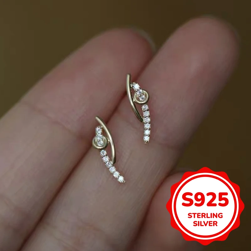 

S925 sterling silver curved earrings for women's temperament light luxury versatile fashion elegant daily classic retro