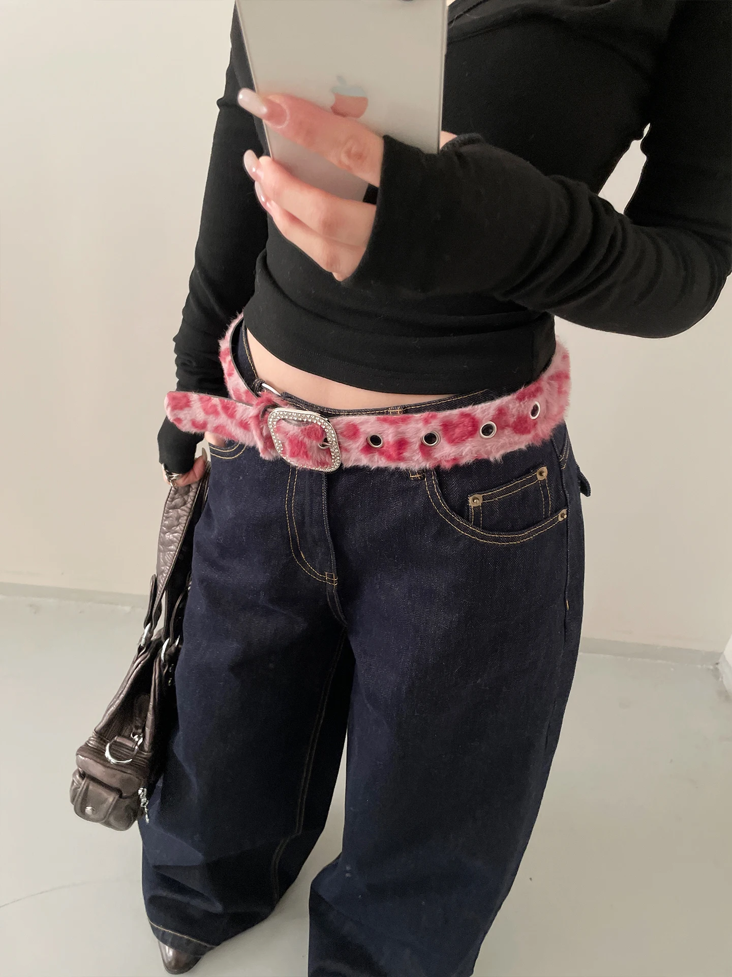Leopard Print Diamond Studded Faux Fur Belt For Women Versatile Hot Girl Belt With Jeans Belt Decoration view 5