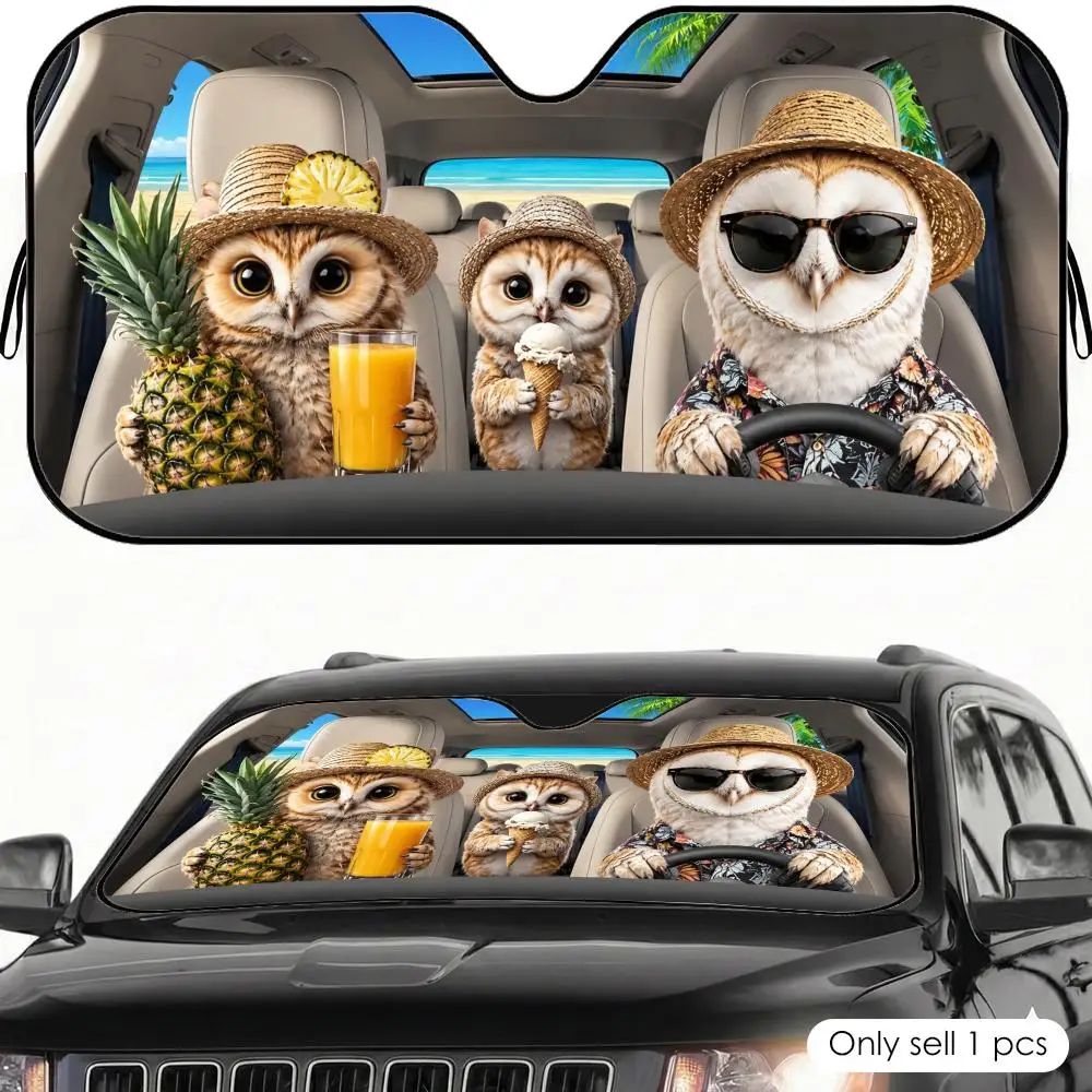 

Owl Driving Car Sun Visor Foldable Front Windshield Car Sunshade Reusable Aluminum Foil UV Heat Insulation Cover