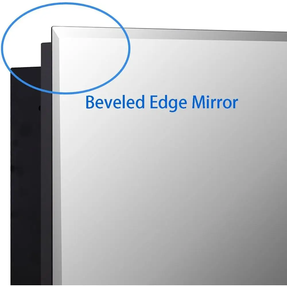 خزانة طبية بباب مرآة مشطوف مقاس 30 × 26، مثبتة على السطح/السطح، أرفف قابلة للتعديل #5