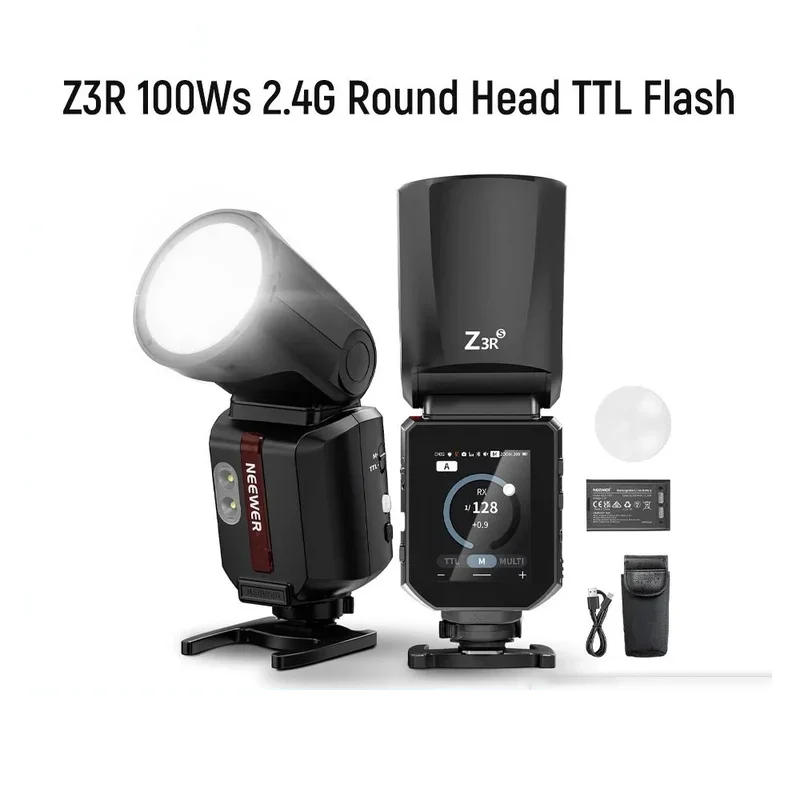 NEEWER Z3R 100Ws 2.4G TTL Round Head Flash Speedlite Touchscreen, 1/8000s HSS, 500 Full Power Flash For Sony/Canon/Nikon Cameras