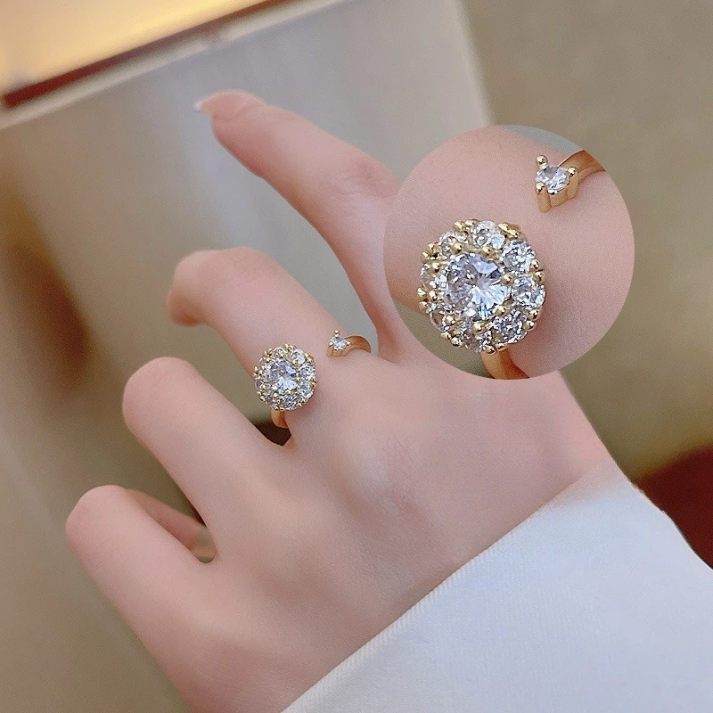 Personalized Rotating Open Ring Luxury Anti Anxiety Ring for Women Crystal Finger Ring Rotate Wedding Jewellery Women