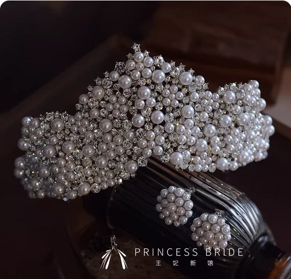 French retro Pearl Crown Bride advanced atmosphere Princess Crown evening dress styling hair accessories