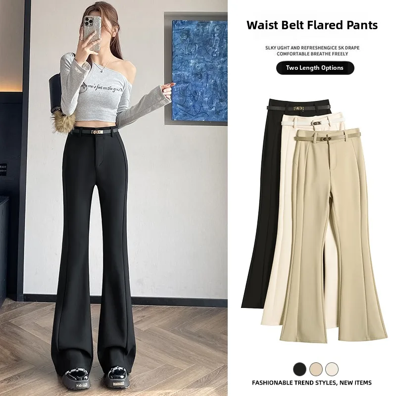 2026 New Autumn Winter High Waist Floor Length Korean Style Wide Leg Pants Women's Micro Flared Trousers Casual Pure Color