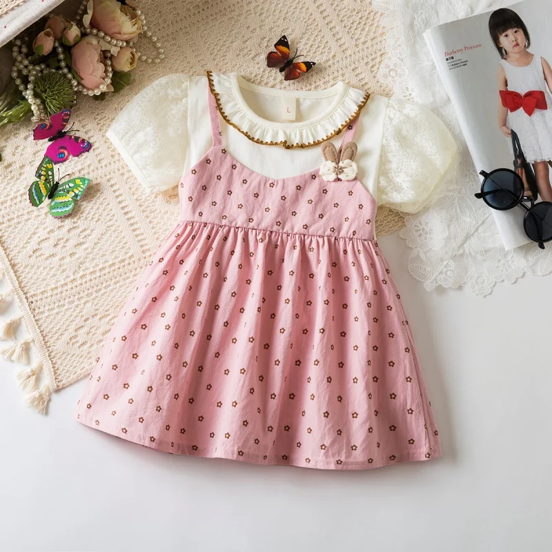 Baby Girl Dress Summer Full Print Flower Cotton Short Sleeved Girl Dress Cute Girl Princess Dress Baby Clothes Girl ﻿