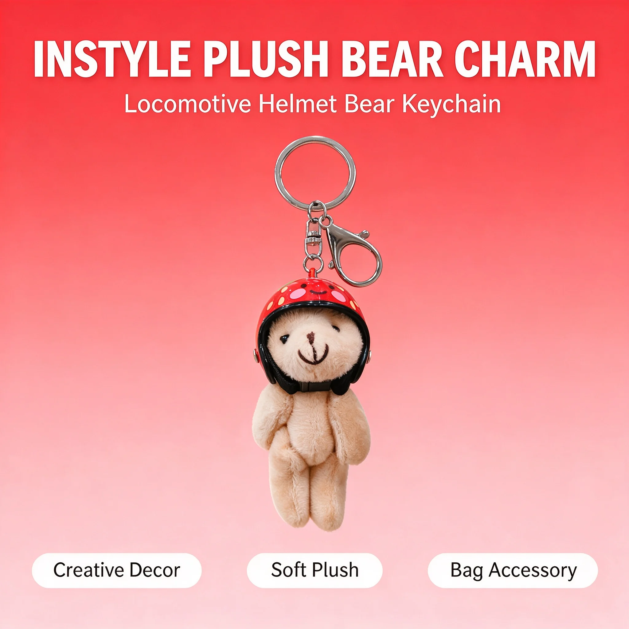 Motorcycle Bear Plush Toys Keychain Cute Helmet Plush Bear Hanging Decoration Charm Keys Backpacks Creative Decorative Ornaments
