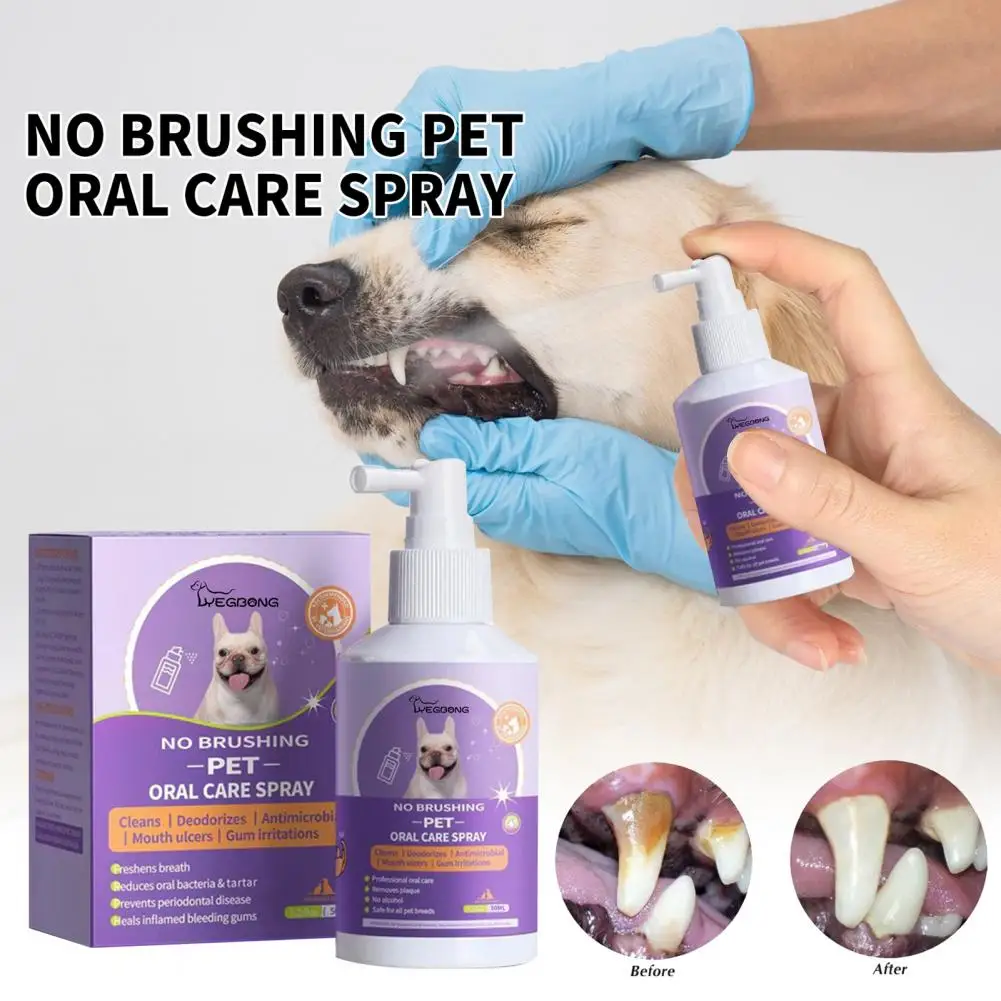 50ML Pet Oral Spray Natural Materials Dog Oral Spray Safe Ingredients Pet Oral Deodorant Pet Cat Dog Dental Cleaning Spray