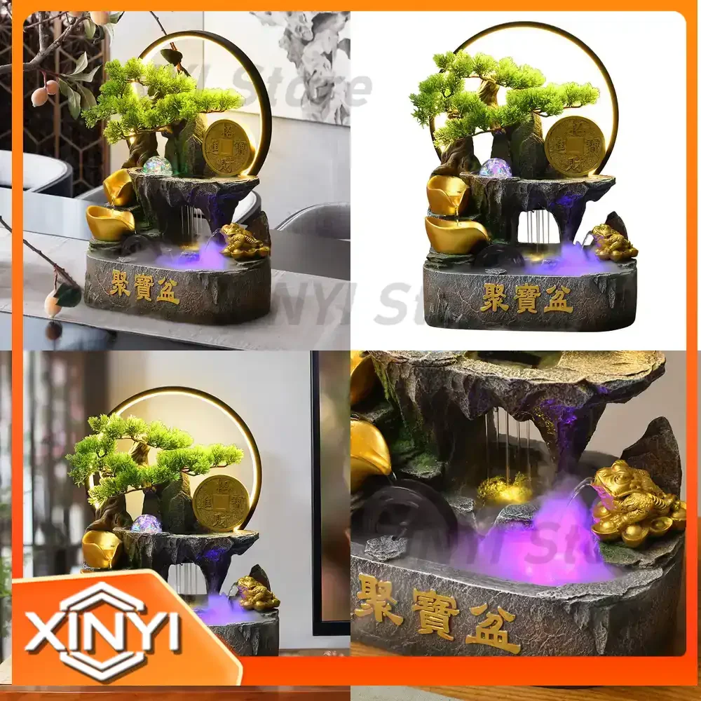 Feng Shui Water Feature Ornament with Artificial Mountain and Circulating Water Flow for Business Office Desk Decoration and