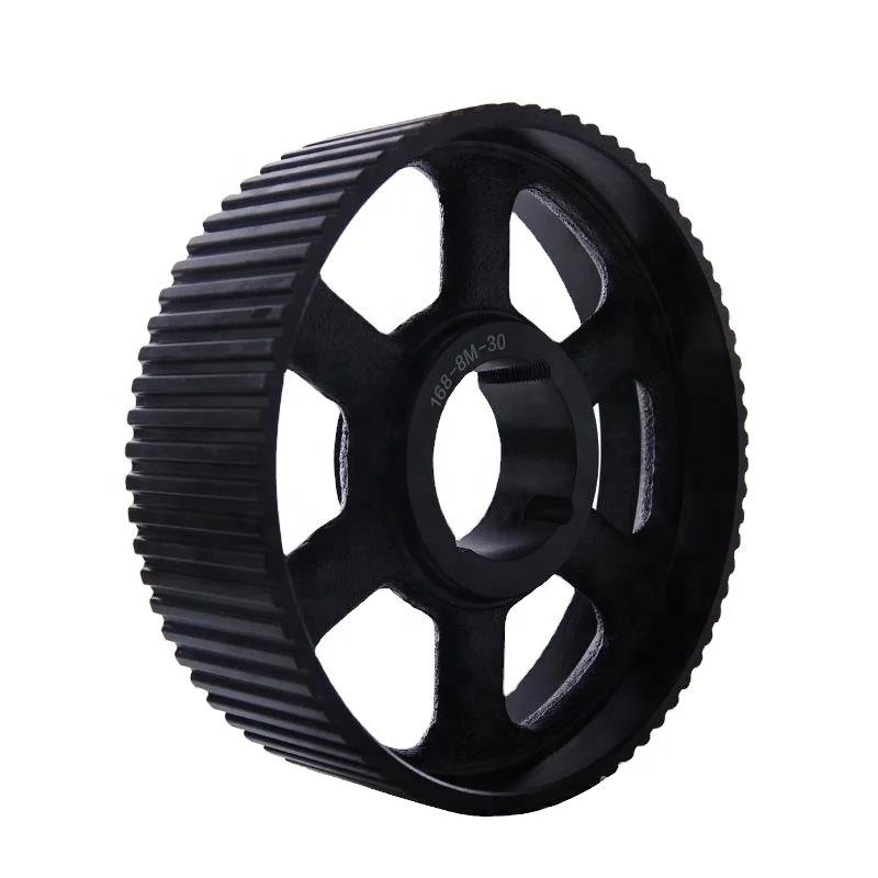 8M Steel Toothed Timing Belt Pulley 30mm Wide Plain Taper Bush Bore Black Oxide Surface Treatment