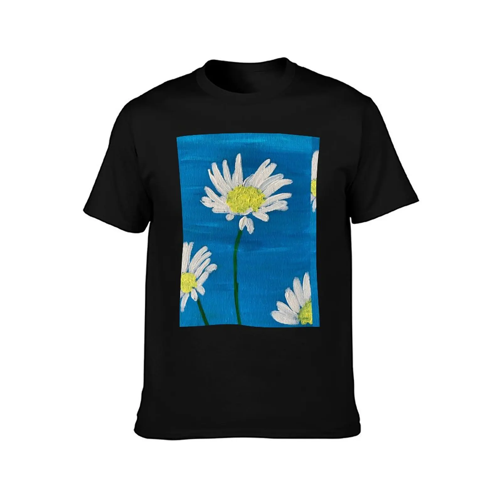 White daisies on blue T-Shirt shirts graphic designer shirts quick drying mens designer clothes