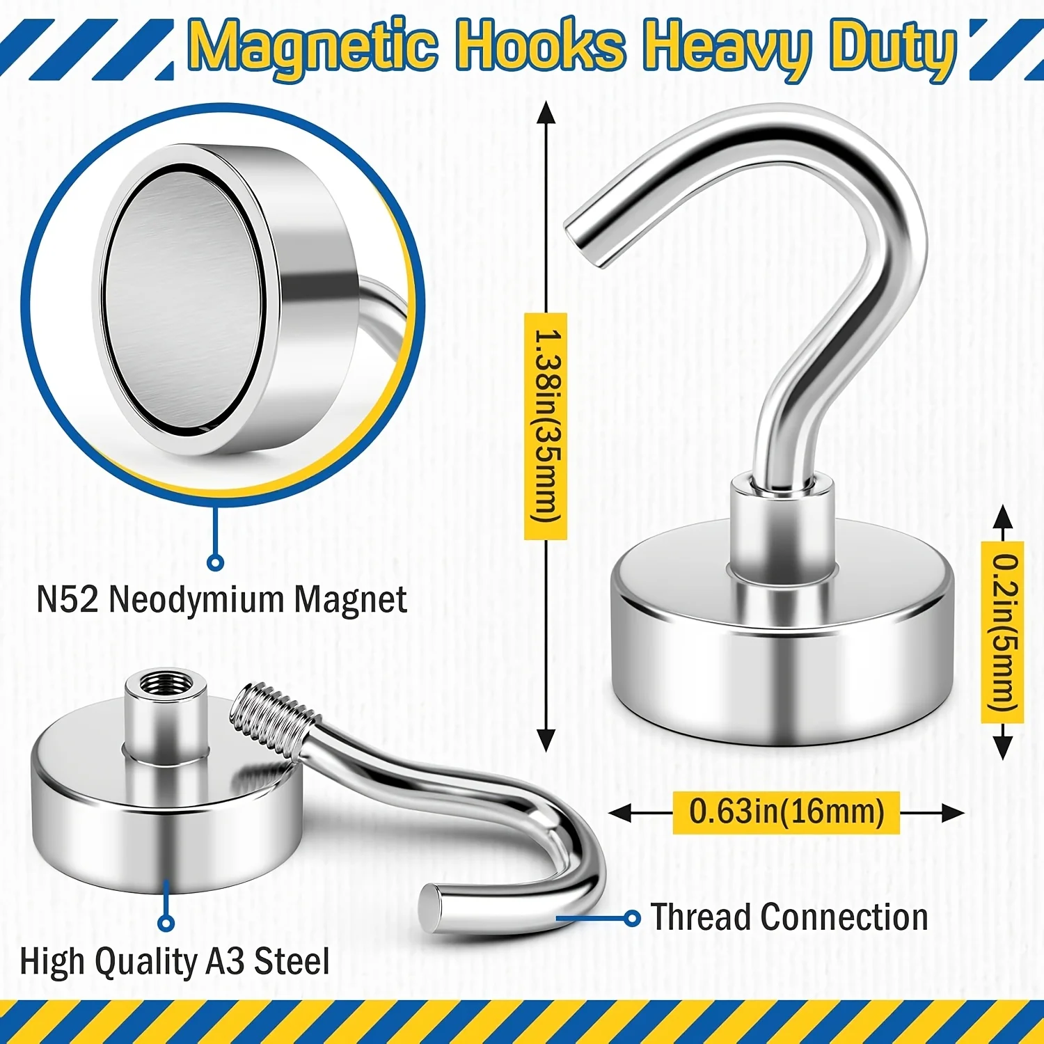 Magnetic Hooks 28LBS N52 Neodymium Magnet Hooks for Hanging, Super Strong Magnets with Hook for Kitchen, Office, Garage 16 Pack