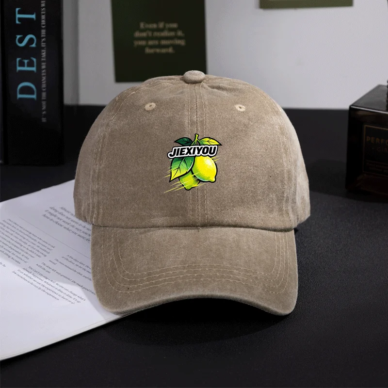 Washed Distressed Baseball Cap Men Women Cotton Vintage Dad Hat Lemon Icon Graphic Letter Embroidery Low Profile Streetwear Cap