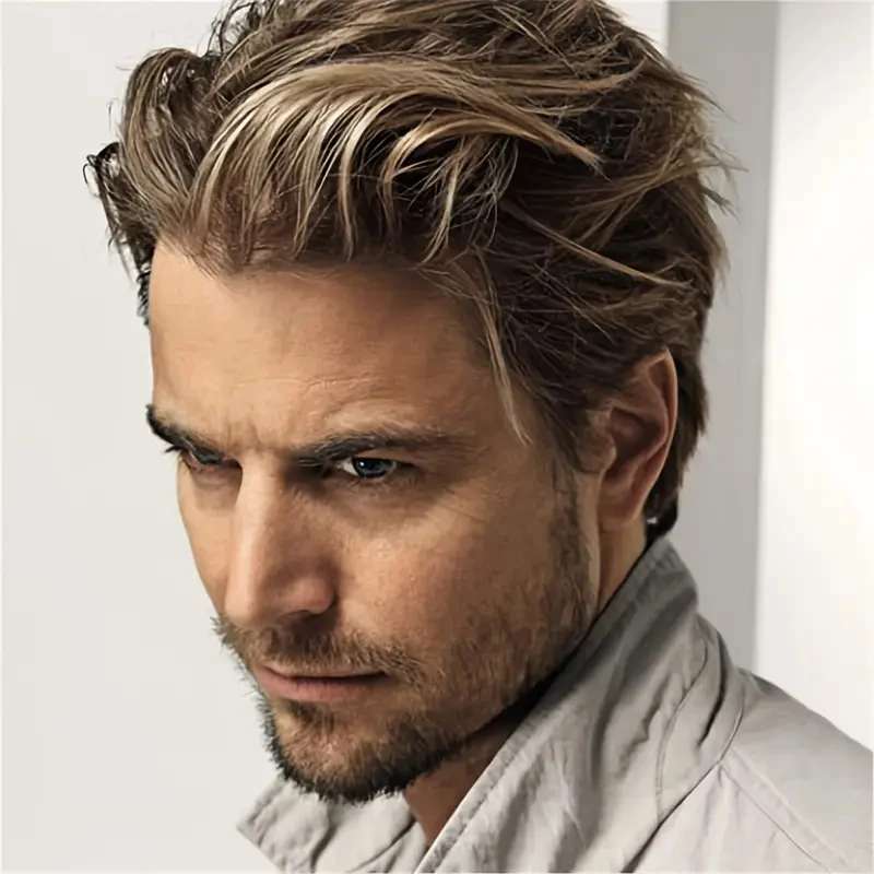 Men's Short Wig Brown Blend Blonde Wig Men Multilayer Halloween Cosplay Party Wig Synthetic Wig