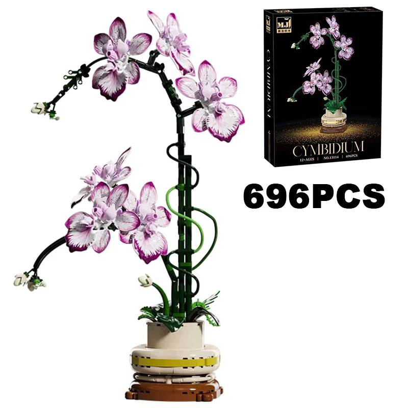 Creatieve Orchidee Boeket Ingemaakte Bouwstenen Onsterfelijke Bloem Thuis Bureau Plant Decoratie Monteer Bakstenen Speelgoed Cadeau Voor Meisje Dame