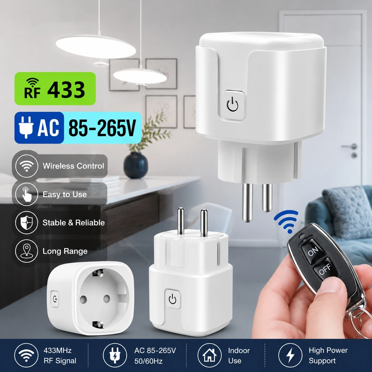 433MHZ Wireless RF Remote Control Smart Switch Electrical Sockets 220V EU FR Plug and ON OFF Transmitter for Home Appliance Led