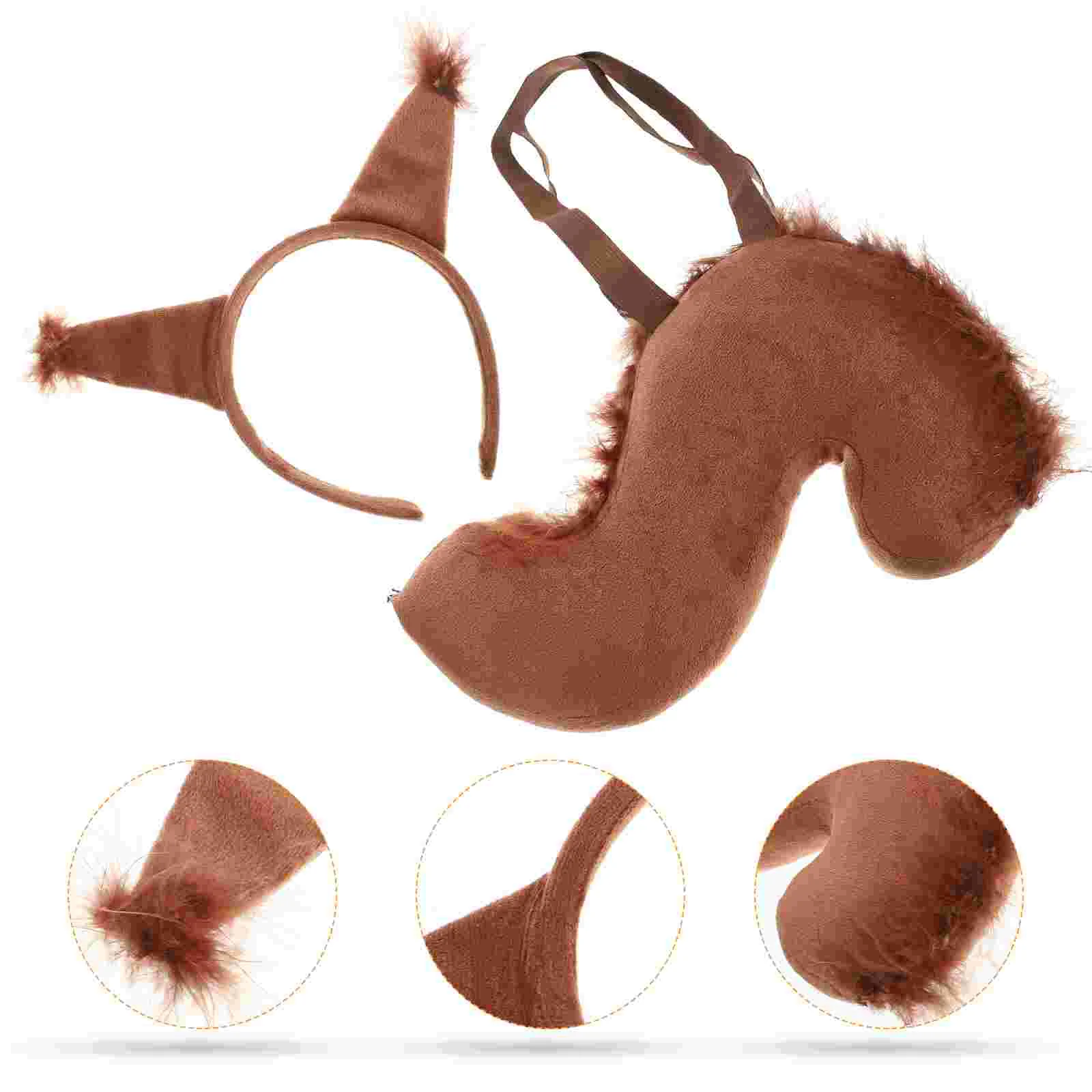 Squirrel Headband Tail Animal Costume Makeup Ear Headdress Plush Fabrics Cosplay Decor Accessory