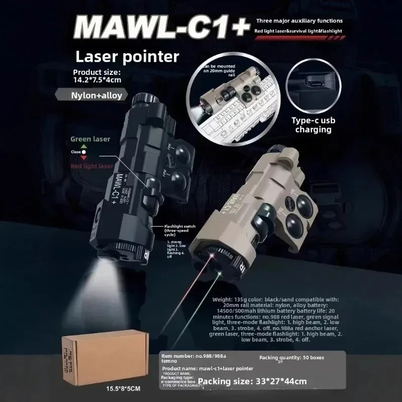 20-22mm Universal Rail MAWL-C1 Hobby Alignment Device Nylon Metal Shell Multi Light Modes Built-in Lithium Battery Toy Kit