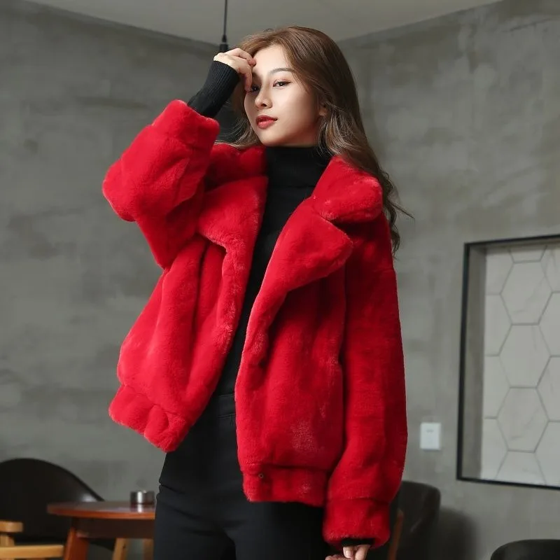 2023 New Women Winter Faux Mink Fur Coat Short Jacket Loose Overcoat Simple Commuter Jacket  Thick Warm Fashion Outwear