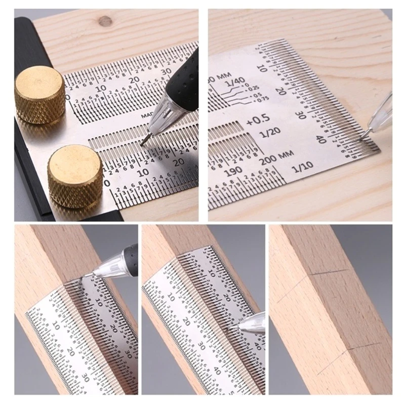 Woodworking T-Rule Marking Gauge Scale Scribing Ruler with-Holes