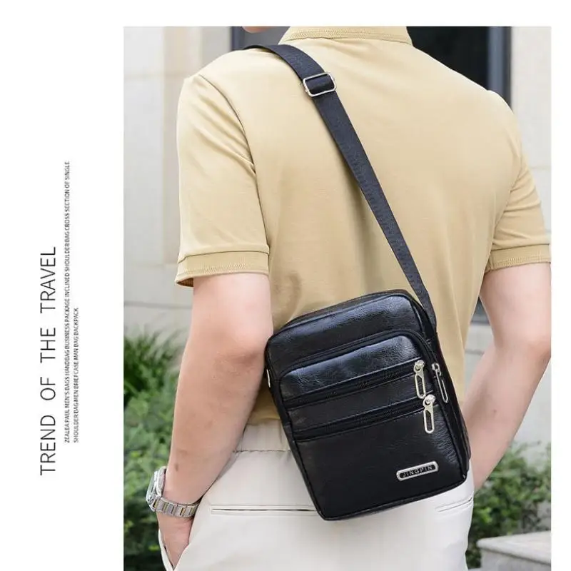 PU Leder männer Umhängetasche Retro Multi-Schicht Große-kapazität männer Umhängetasche Schulter Tasche Mann Handtasche reise Rucksack – Detail 12