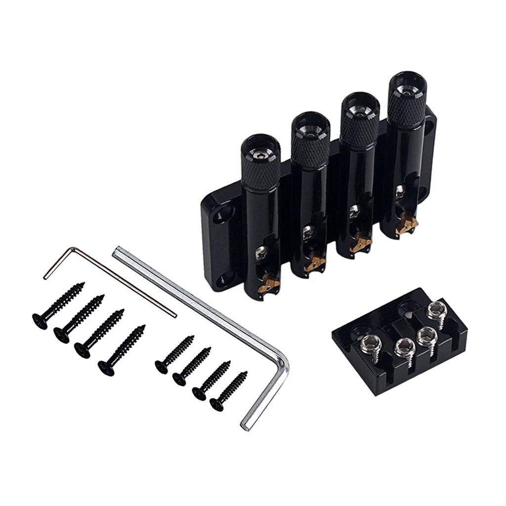 Precision 4-String Headless Bass Bridge Black Unit with Locking Nut Smooth Intonation Adjustment for Headless Bass