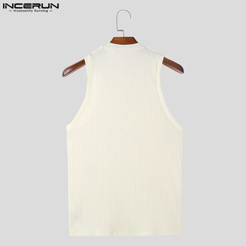 INCERUN Men Tank Tops Solid Color O-neck Sleeveless Knitted Casual Vests Men Streetwear Summer Fitness 2024 Fashion Men Clothing