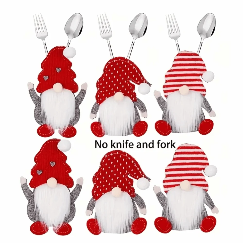 Three Faceless Elderly Christmas Tableware Storage Bag Santa Claus Red Color Tableware Storage Device Combination Felt Material