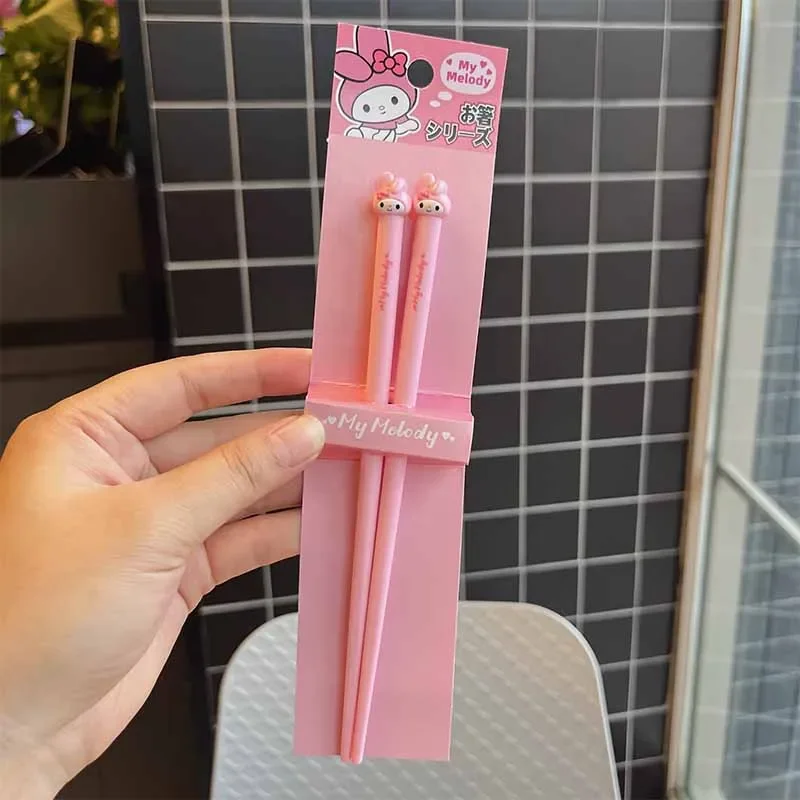 Sanrio Kawaii 18cm Chopsticks Hello Kitty My Melody Kuromi Cinnamoroll Cute Children Student Non-slip Portable Tableware Gifts