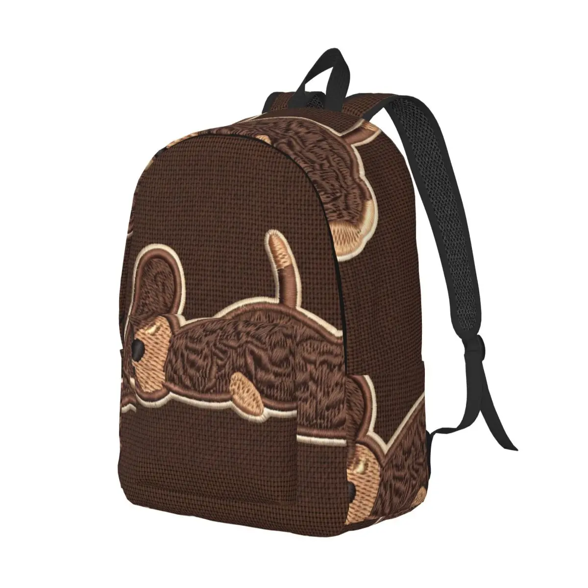 Gothic Black School Backpack Center Embroidered Patch Cute Aesthetic Dark Brown Tan Cream Sweet Bookbag for Girls Teens Daily