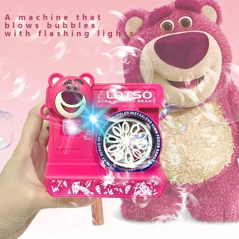 New Disney Lotso Bubble Blowing Toys Strawberry Bear Bubble Machine Camera Handheld Automatic Bubble Gun Kid's Toy Girls Gifts