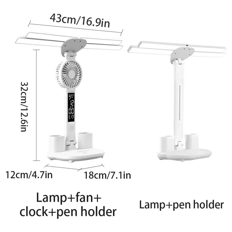 A19F-Led Desk Lamp With Fan& Clock, 5 Lighting Modes, 3 Brightness Levels Study Light Includes Pen Holder