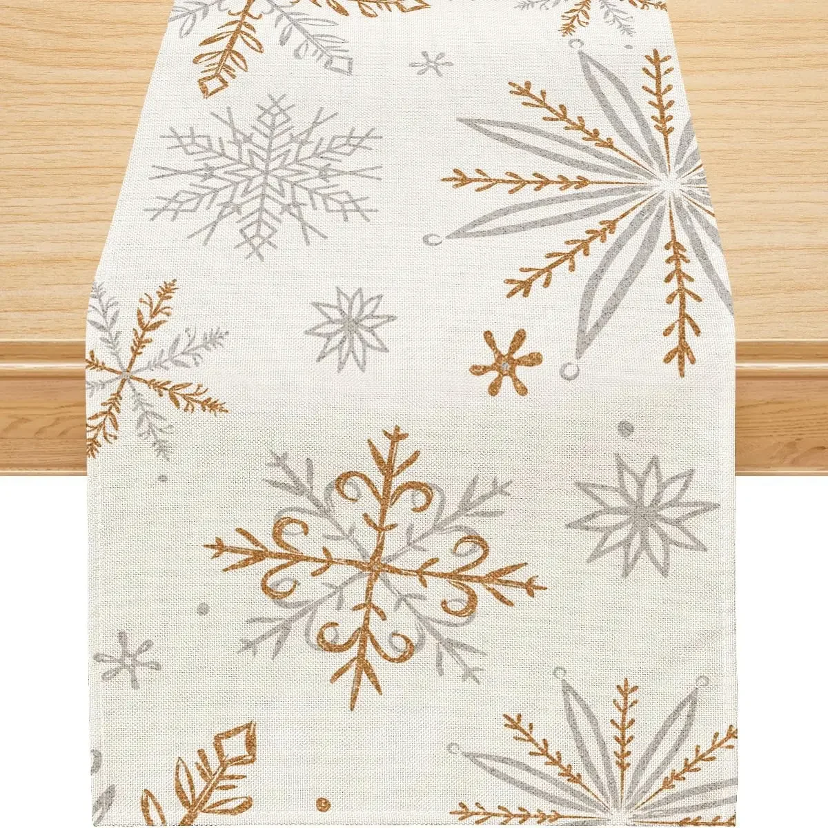 Christmas Snowflake Linen Table Runner Dresser Scarf Reusable Winter Holiday Kitchen Dining Table Runner Navidad Decorations