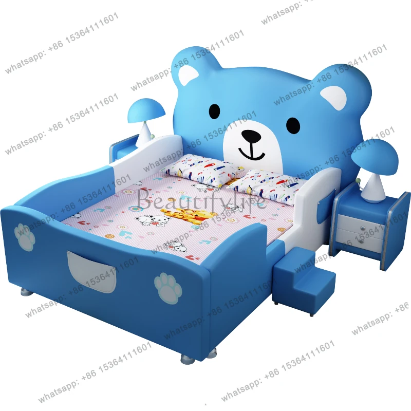 

Creative Cartoon Bear Children's Bed Modern Simple Princess Bed Solid Wood 1.5m Single Bed With Guardrail Cama Furniture Home