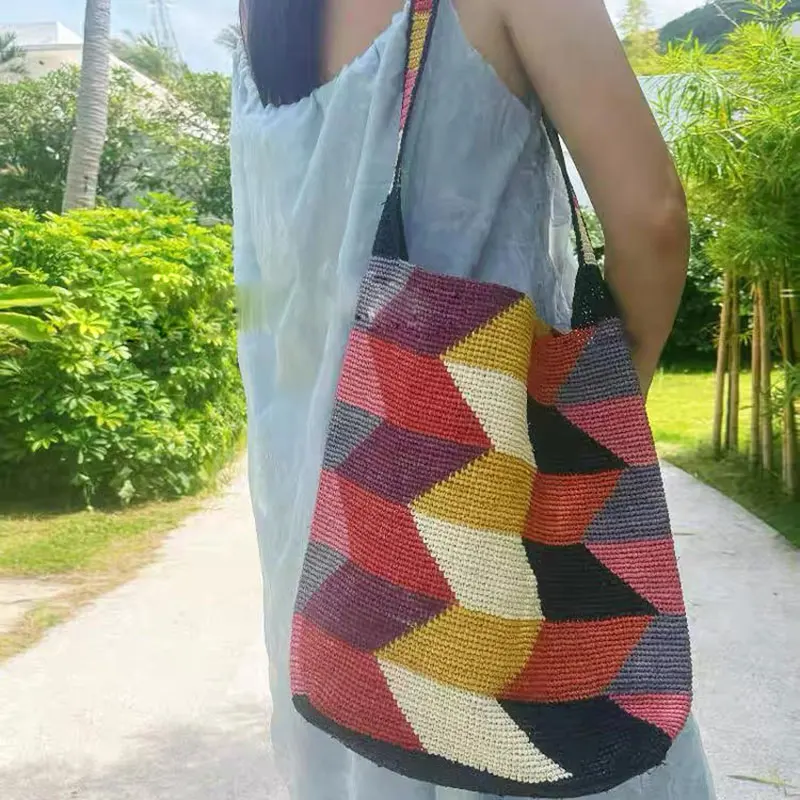 Bolsa de ombro artesanal de Raffia para senhora, bolsas grandes de moda, alta qualidade, luxo, atacado