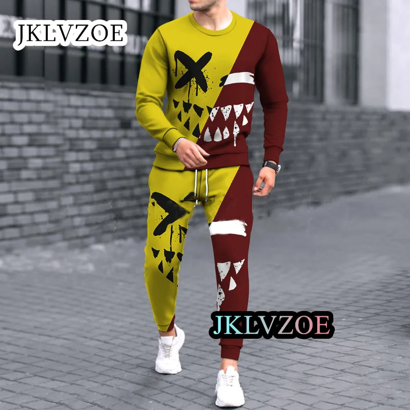 2023 Nieuwe Mode Heren Kleding Jogging Trainingspak Sportkleding Lange Mouw Smile 3d Print Streetwear Outfit 2-delige T-Shirt Sets