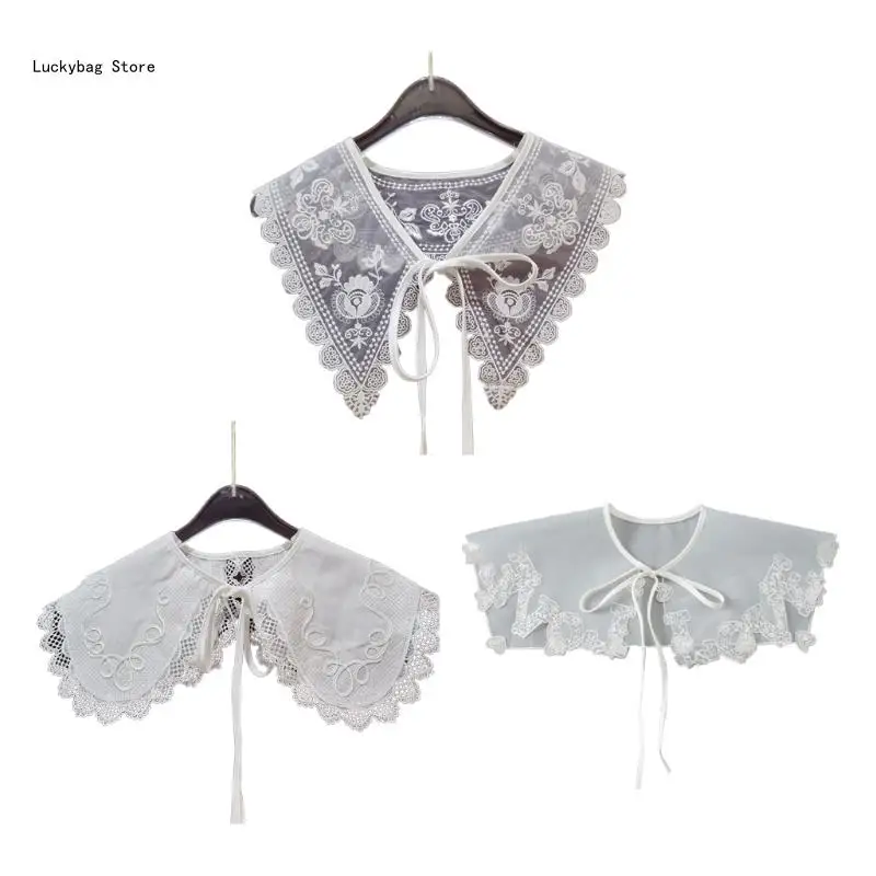 

Pastoral Women White Lace False Collar Embroidery Love Floral Necklace Shawl
