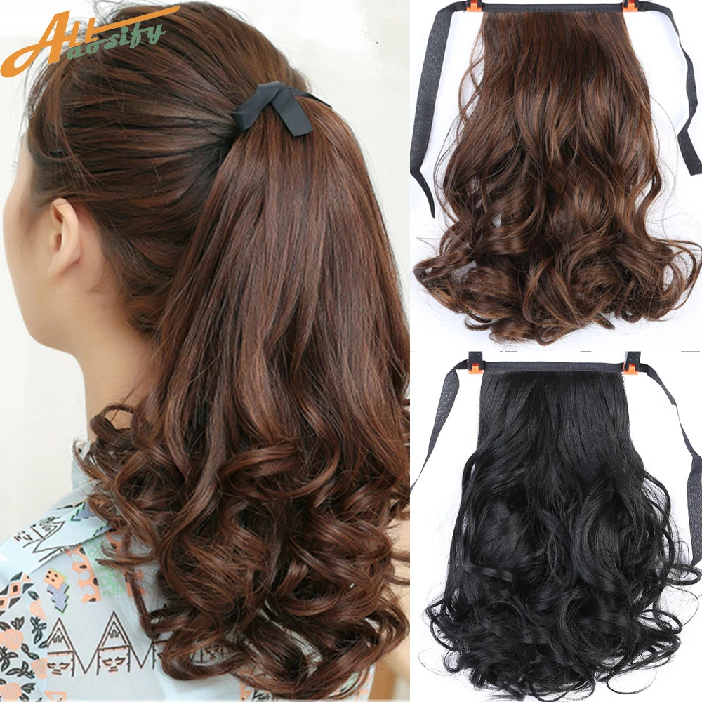 Allaosify Brown Black Heat Resistant Synthetic Hair Extensions Pony Tail Hair Extensions Drawstring Ponytail 12\