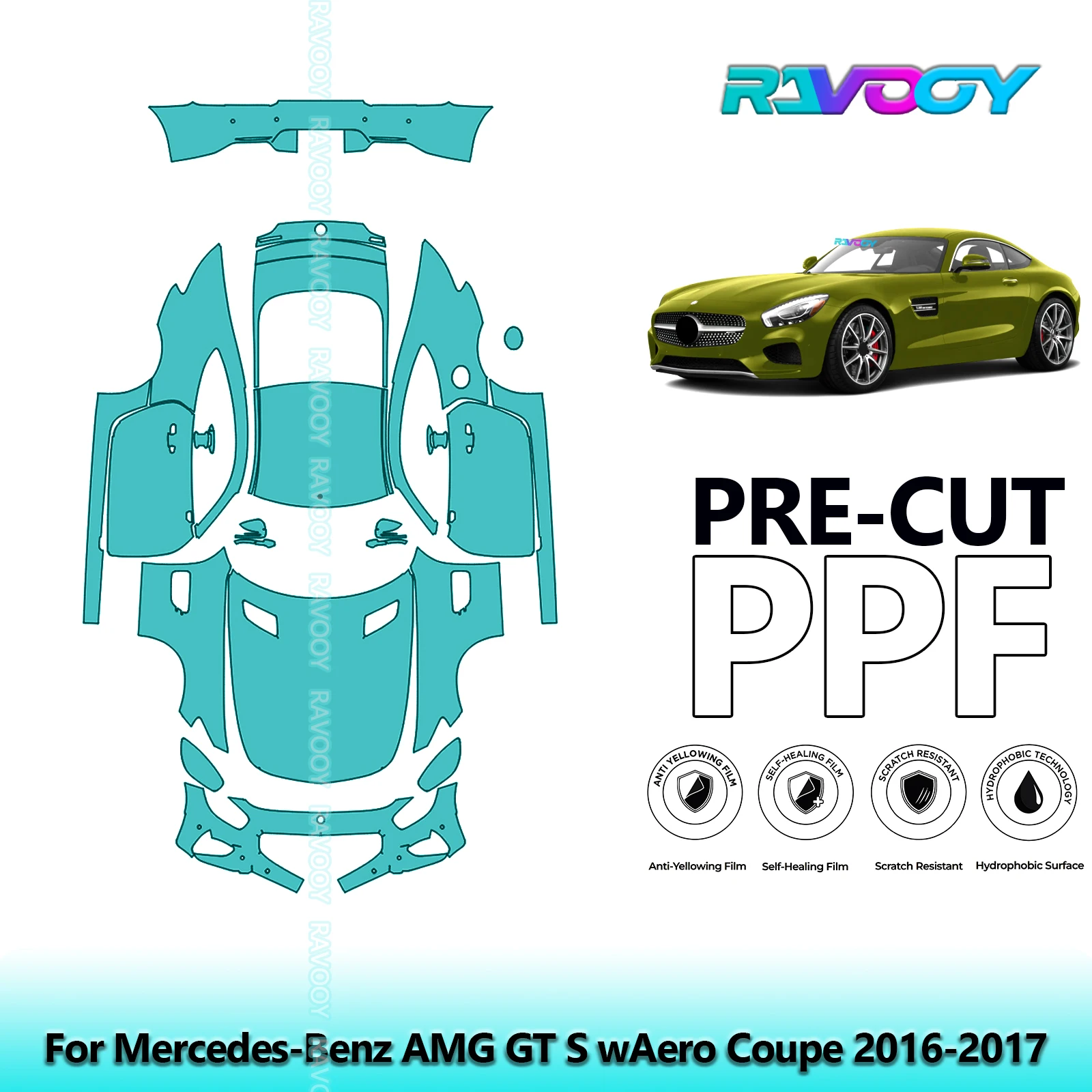 For Mercedes-Benz AMG GT S wAero Coupe 2016-2017 Full Body Pre-Cut Paint Protection Film PPF Stone Chip Kit | Clear/Matte/Black