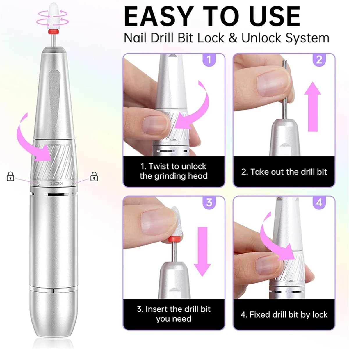 

A53TT Аккумуляторная электрическая дрель для ногтей для перезаряжаемой алмазной портативной HD-дисплея, акриловая дрель B, 35000 об/мин