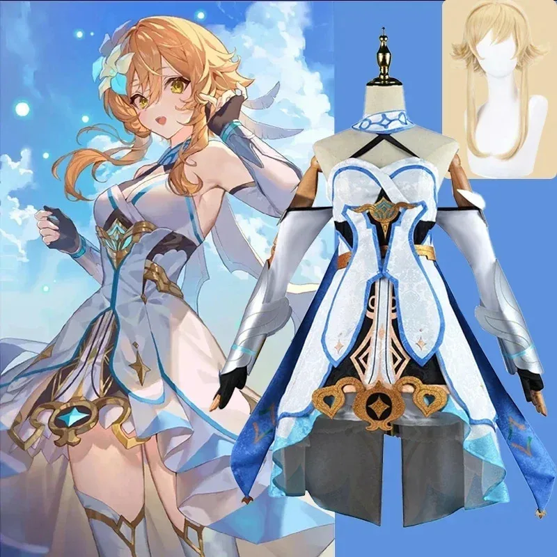 

Game Genshin Traveler Impact Lumine Cosplay Costume Wig Women Uniform Dress Game Clothing Halloween Outfits Full Set