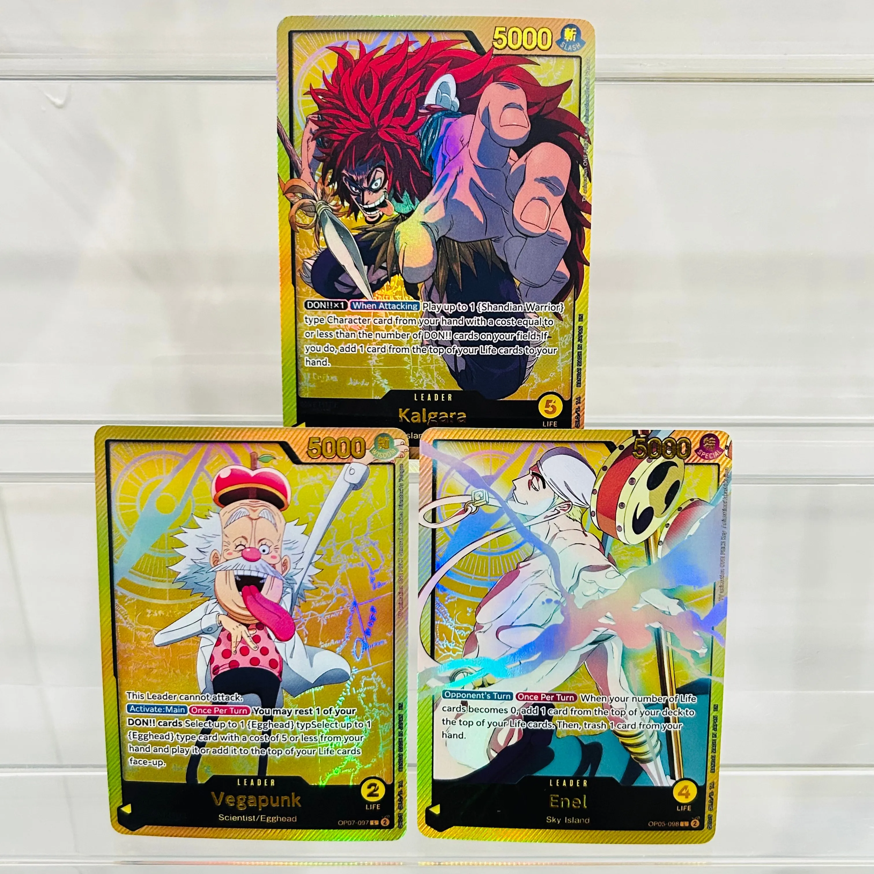 

One Piece 3pcs Kalgara Vegapunk Enel DIY Cards with Holographic Texture, Perfect Condition Premium Anime Collection Cards