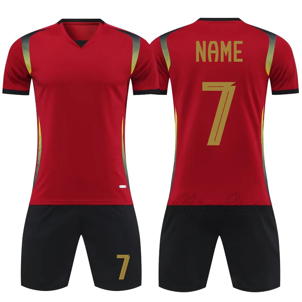 

Красные футбольные майки для мужчин и детей, быстросохнущая футбольная форма из полиэстера, тренировочные комплекты для мальчиков, молодежный футбольный набор.