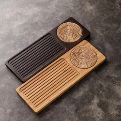 Solid Bamboo Wood Tea Tray Portable Rattan Mat Rectangle Serving Table Plate Storage Dish for Hotel Tea Plate Accessories Saucer